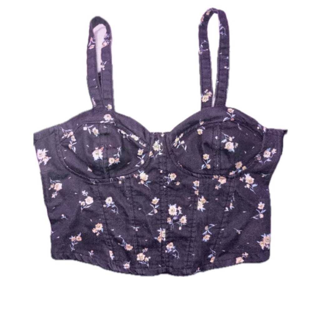 Floral Black Bustier Top